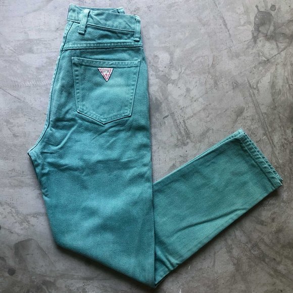 vintage 80s green GUESS JEANS high rise 28 - Picture 1 of 10